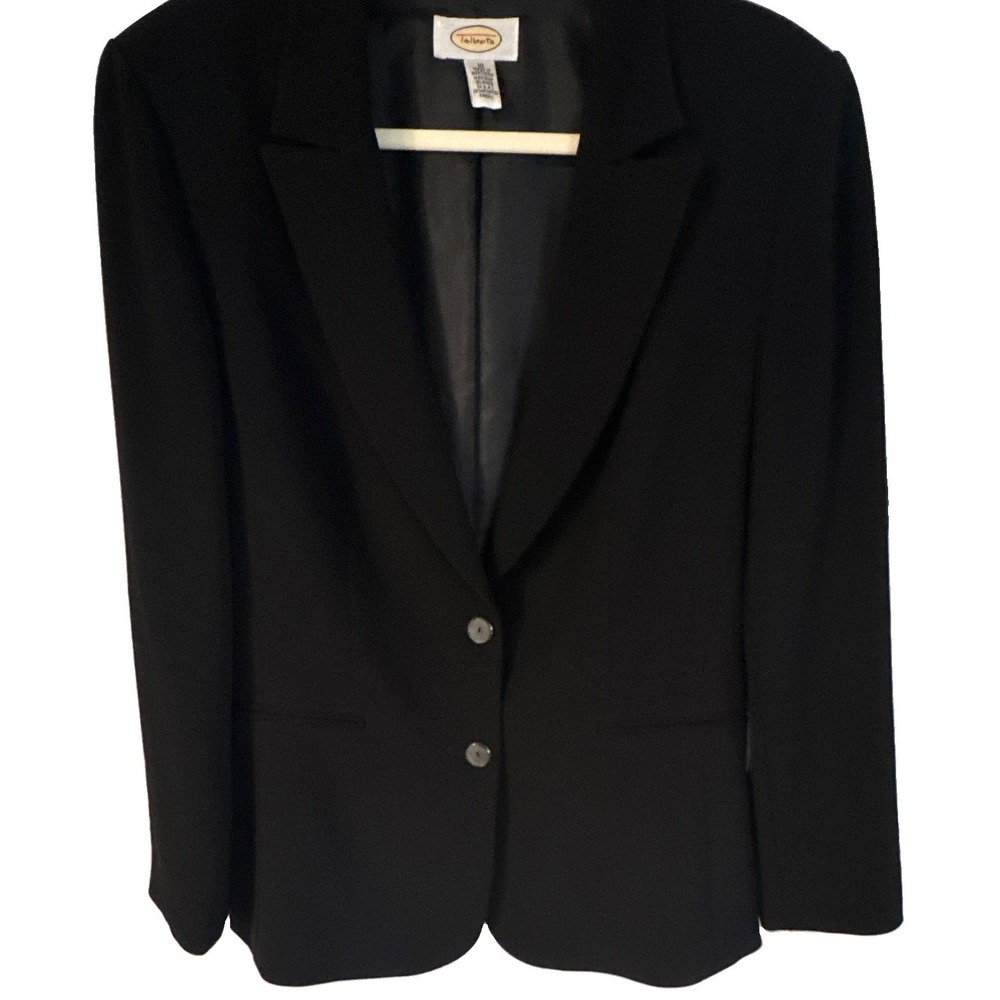 Vintage Talbots Women's Black Lined Woven Two-Button Blazer Jacket 10